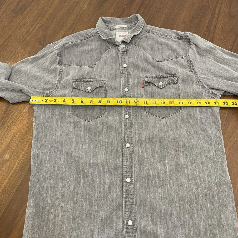 Levis Sawtooth Pearl Snap Shirt Medium Gray Button Up Casual Workwear
